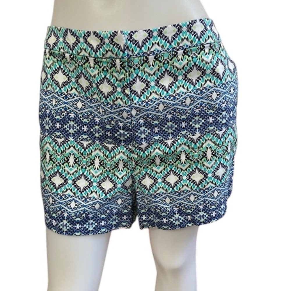Kate & Sam 18W Blue Green Stretch Cotton Shorts Coastal Summer Casual